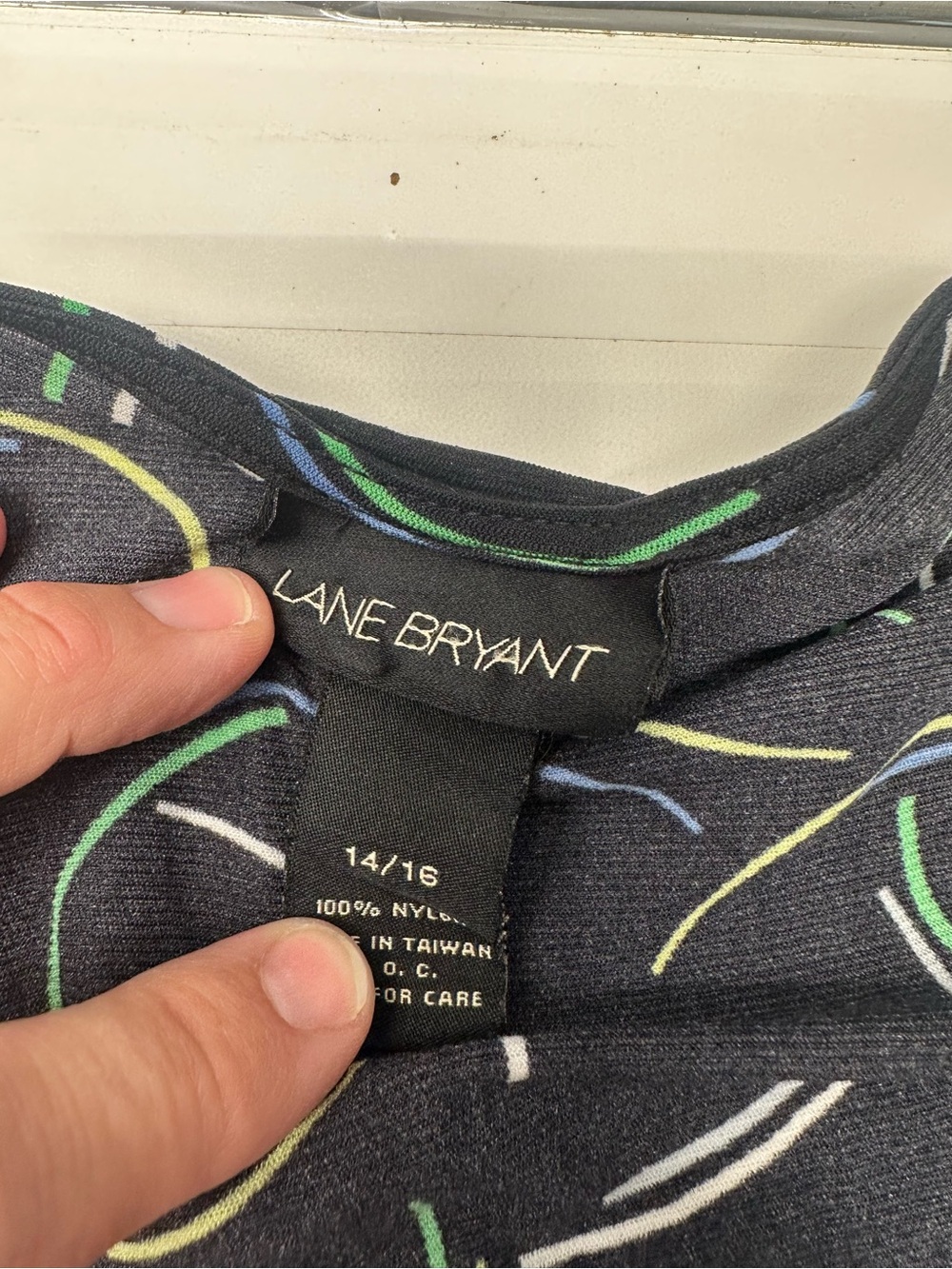 Lane Bryant‎ Black Wrap Blouse with Green and Light Blue Swirl Print - Picture 4 of 9